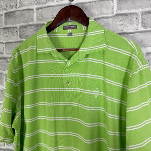 Peter Millar Summer Comfort Lime Green Striped Performance Golf Polo Mens Large - Picture 1 of 8